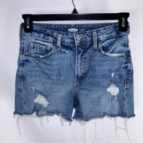 Old Navy Shorts Jean OG High Rise Distressed Raw Hem Denim Shorts Medium Wash - Picture 3 of 9